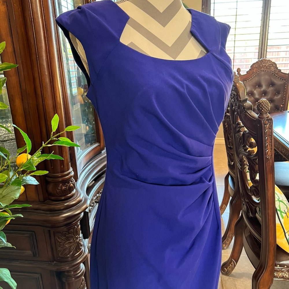 Calvin Klein | purple/blue horseshoe neckline ruched dress | size 8